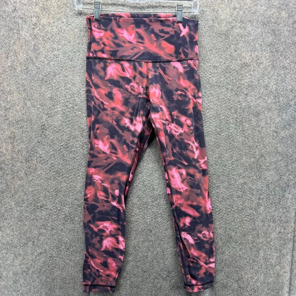 Lululemon Leggings Womens 6 Red Black Abstract Print High Rise Activewear Pants - Picture 1 of 9